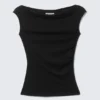 Wide-Shoulder Cotton Top – Black