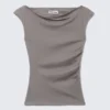 Wide-Shoulder Cotton Top – Grey