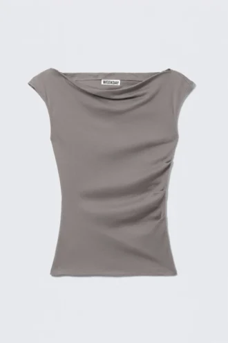 Wide-Shoulder Cotton Top – Grey