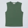 Wide Shoulder Fitted Tank Top – Dark Green