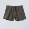 Wide Washed Pull-On Shorts – Dark Mole