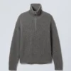 Wool-Blend Half-Zip Turtleneck Sweater – Dark Grey