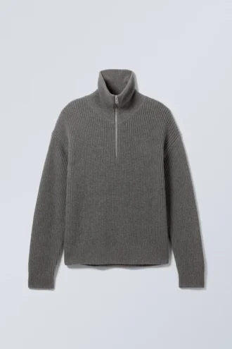 Wool-Blend Half-Zip Turtleneck Sweater – Dark Grey