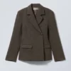 Wool-Blend Herringbone Blazer – Brown/Grey