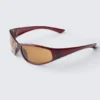 Wrap-Around Sunglasses – Transparent Red – Brown Lenses