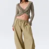 Yulia B Frilled Knitted V-Neck Cardigan – Dusty Khaki Green