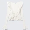 Yulia B Frilled Knitted V-Neck Cardigan – White