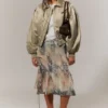Yulia B Loose Nylon Bomber Jacket – Light Khaki Green