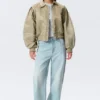 Yulia B Loose Nylon Bomber Jacket – Light Khaki Green
