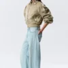 Yulia B Loose Nylon Bomber Jacket – Light Khaki Green