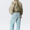 Yulia B Loose Nylon Bomber Jacket – Light Khaki Green