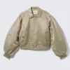Yulia B Loose Nylon Bomber Jacket – Light Khaki Green