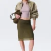 Yulia B Mesh Rhinestone Midi Skirt – Khaki Green – Rhinestones