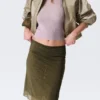 Yulia B Mesh Rhinestone Midi Skirt – Khaki Green – Rhinestones