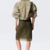 Yulia B Mesh Rhinestone Midi Skirt – Khaki Green – Rhinestones