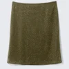 Yulia B Mesh Rhinestone Midi Skirt – Khaki Green – Rhinestones