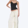 Zip-Off Nylon Track Trousers – Beige – Black Stripe