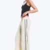 Zip-Off Nylon Track Trousers – Beige – Black Stripe