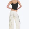 Zip-Off Nylon Track Trousers – Beige – Black Stripe