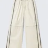 Zip-Off Nylon Track Trousers – Beige – Black Stripe