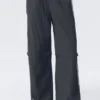 Zip-Off Nylon Track Trousers – Black – Beige Stripe