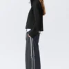 Zip-Off Nylon Track Trousers – Black – Beige Stripe