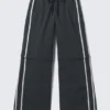 Zip-Off Nylon Track Trousers – Black – Beige Stripe