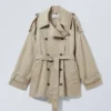 Zoey Short Frayed Trench Coat – Beige